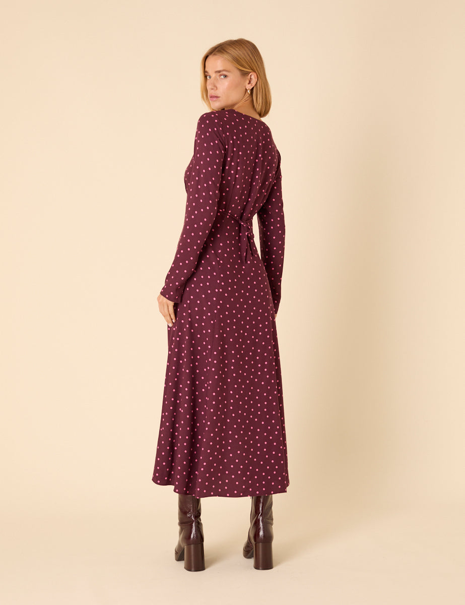 Burgundy Polka Dot Delilah Midi Dress