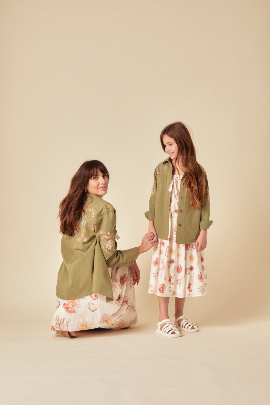 Elizabeth Scarlett Girls Green Denim Embroidered Shacket