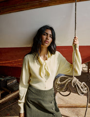 Butter Yellow Neck Tie Scarf Cardigan