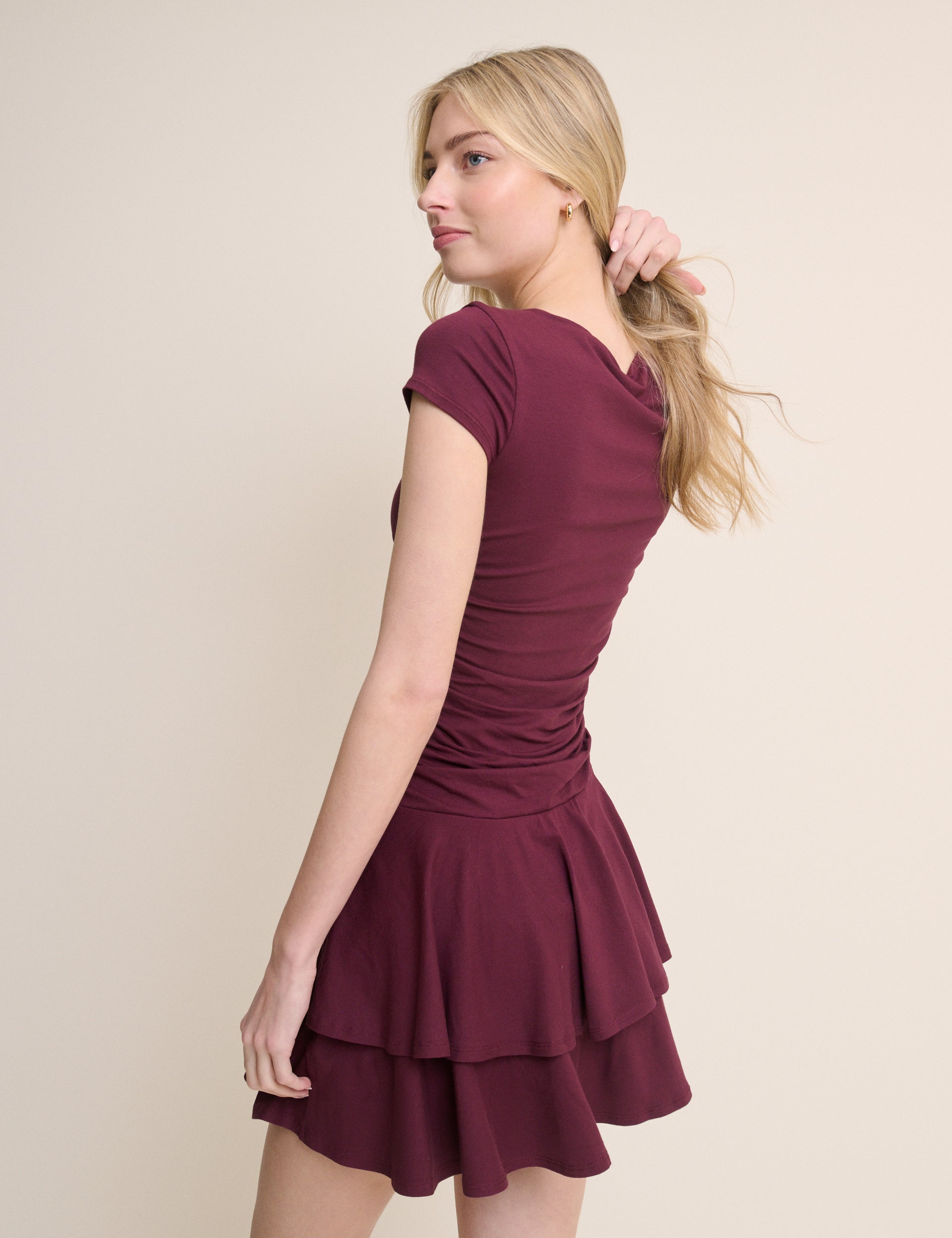 Burgundy Drop Waist Yuki Mini Dress