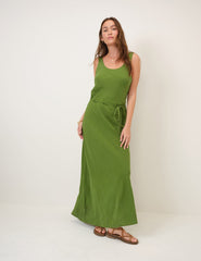 Green Linen-Blend Malia Midi Dress