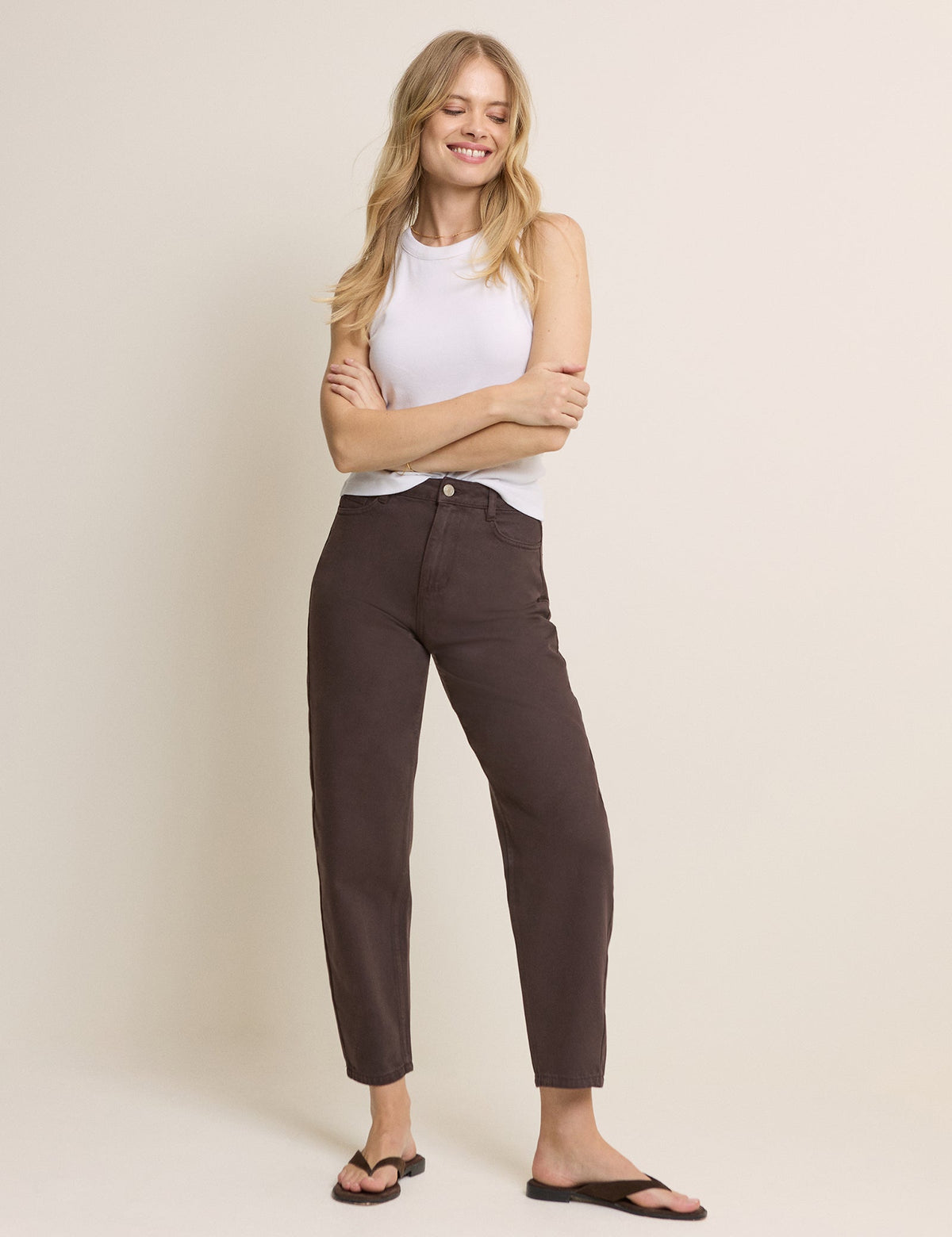 Brown High Rise Putney Barrel Leg Jeans