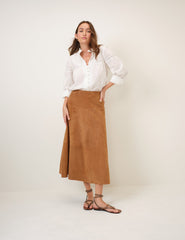 Brown Suede Midi Skirt