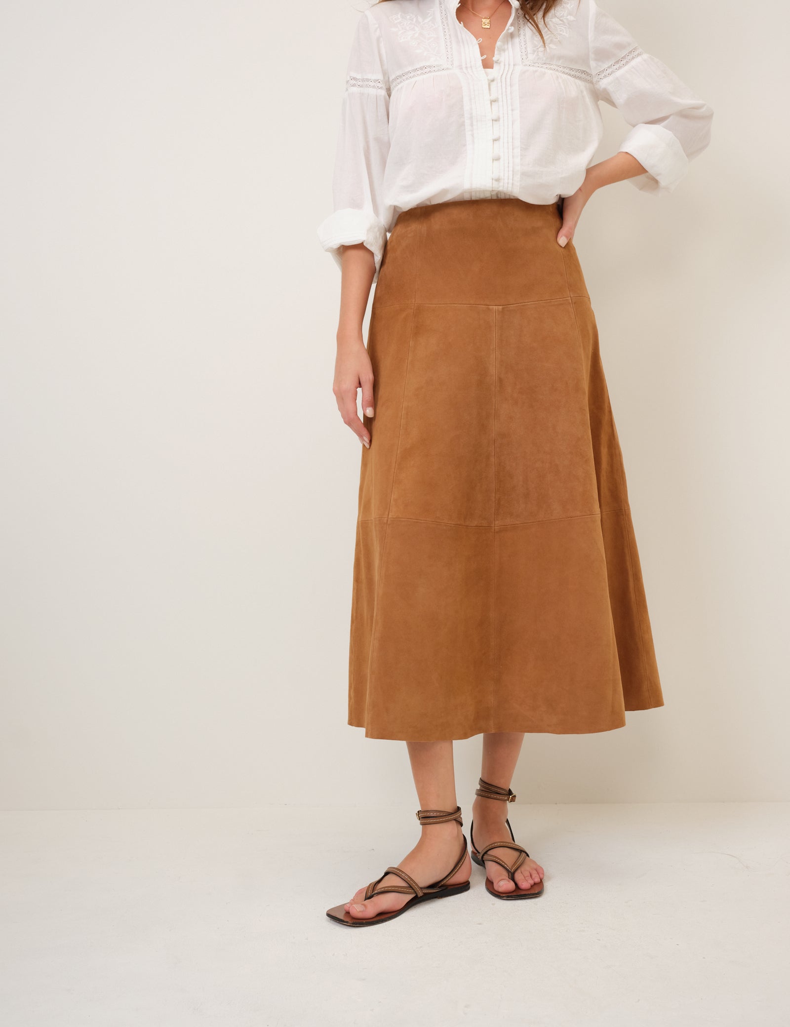 Brown Suede Midi Skirt