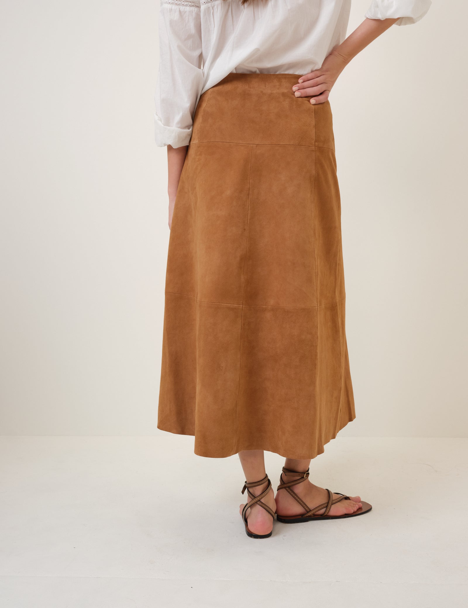 Brown Suede Midi Skirt