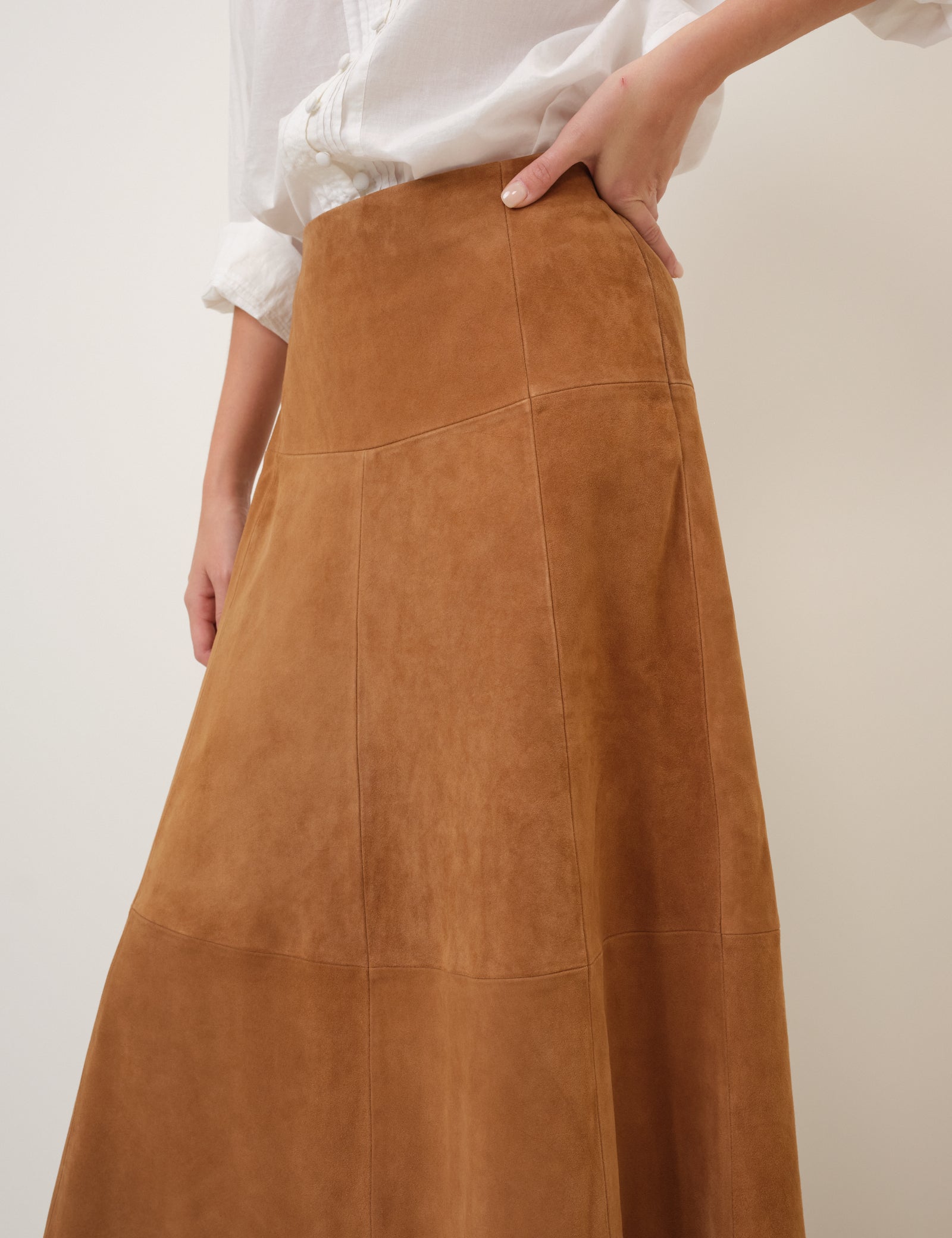 Brown Suede Midi Skirt