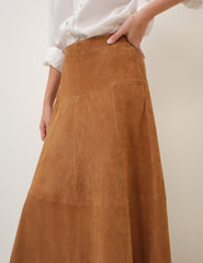Brown Suede Midi Skirt