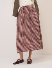 Pink And Brown Check Naples Midi Skirt