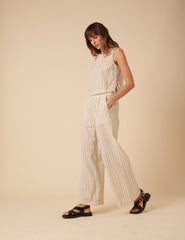 Cream Pinstripe Relaxed Trousers
