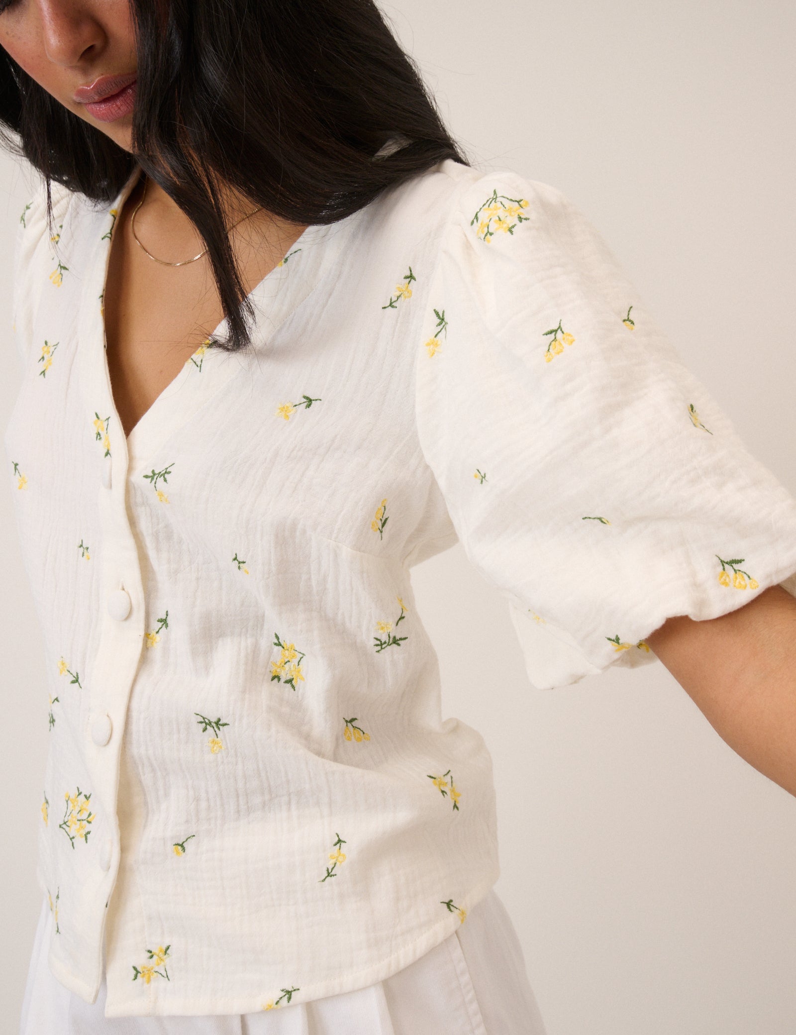 White Ditsy Floral Brooke Top