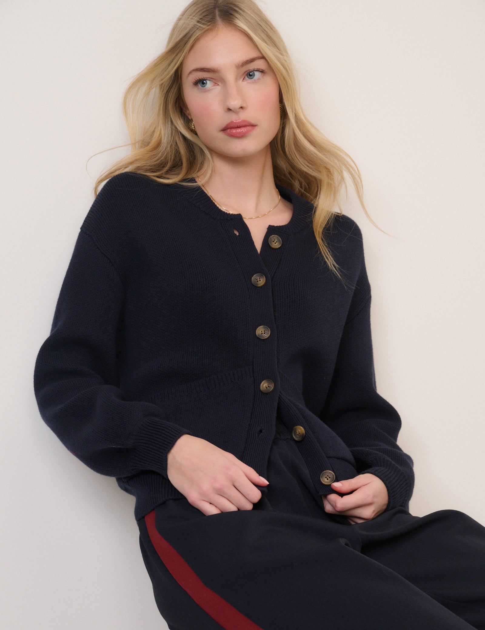 Navy Stitch Bomber Cardigan