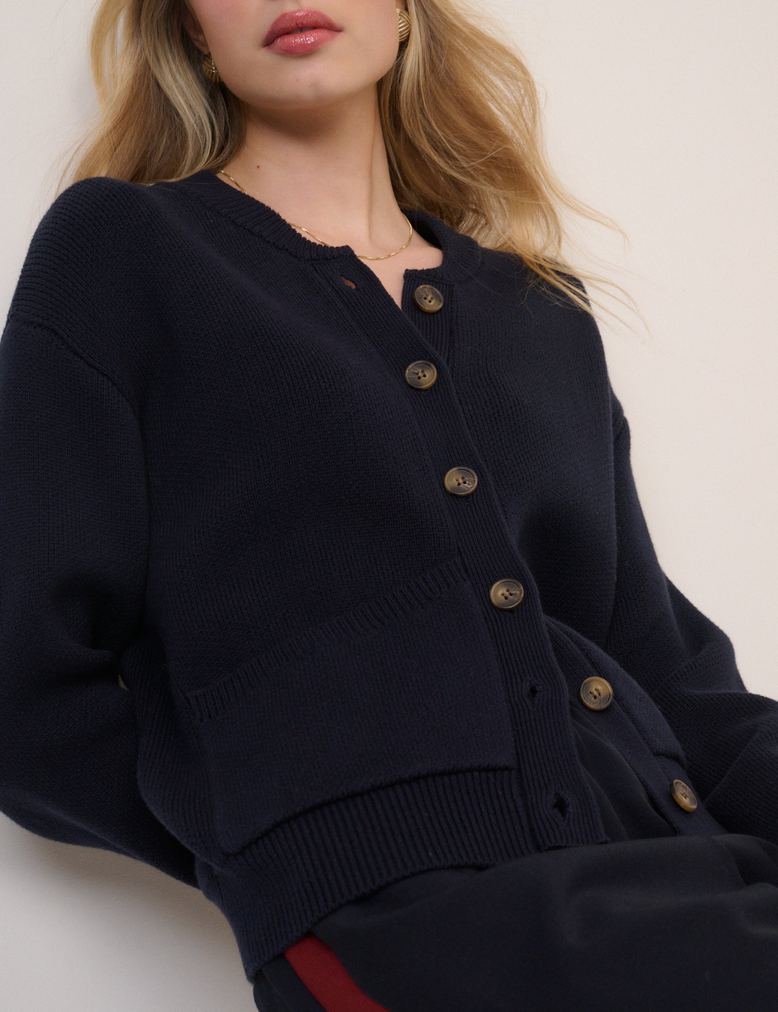 Navy Stitch Bomber Cardigan