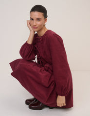 Burgundy Cord Tie Front Eden Mini Dress