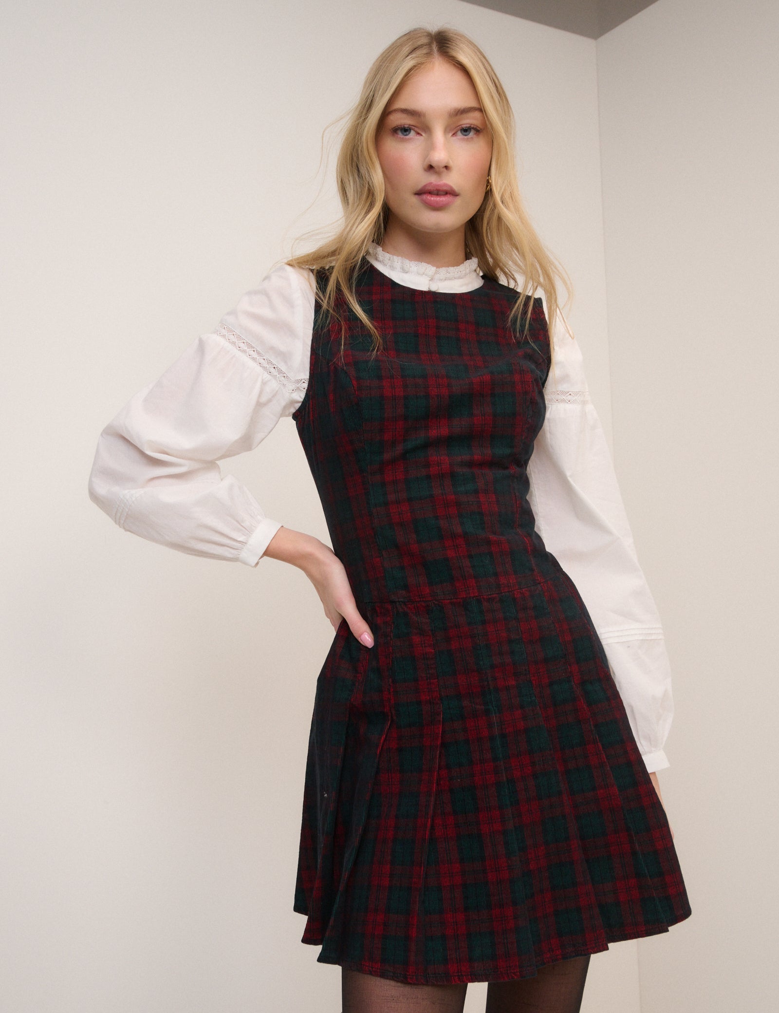 Red And Green Check Merida Mini Pinafore Dress