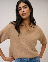Brown Open Collar Polo Knitted T-Shirt