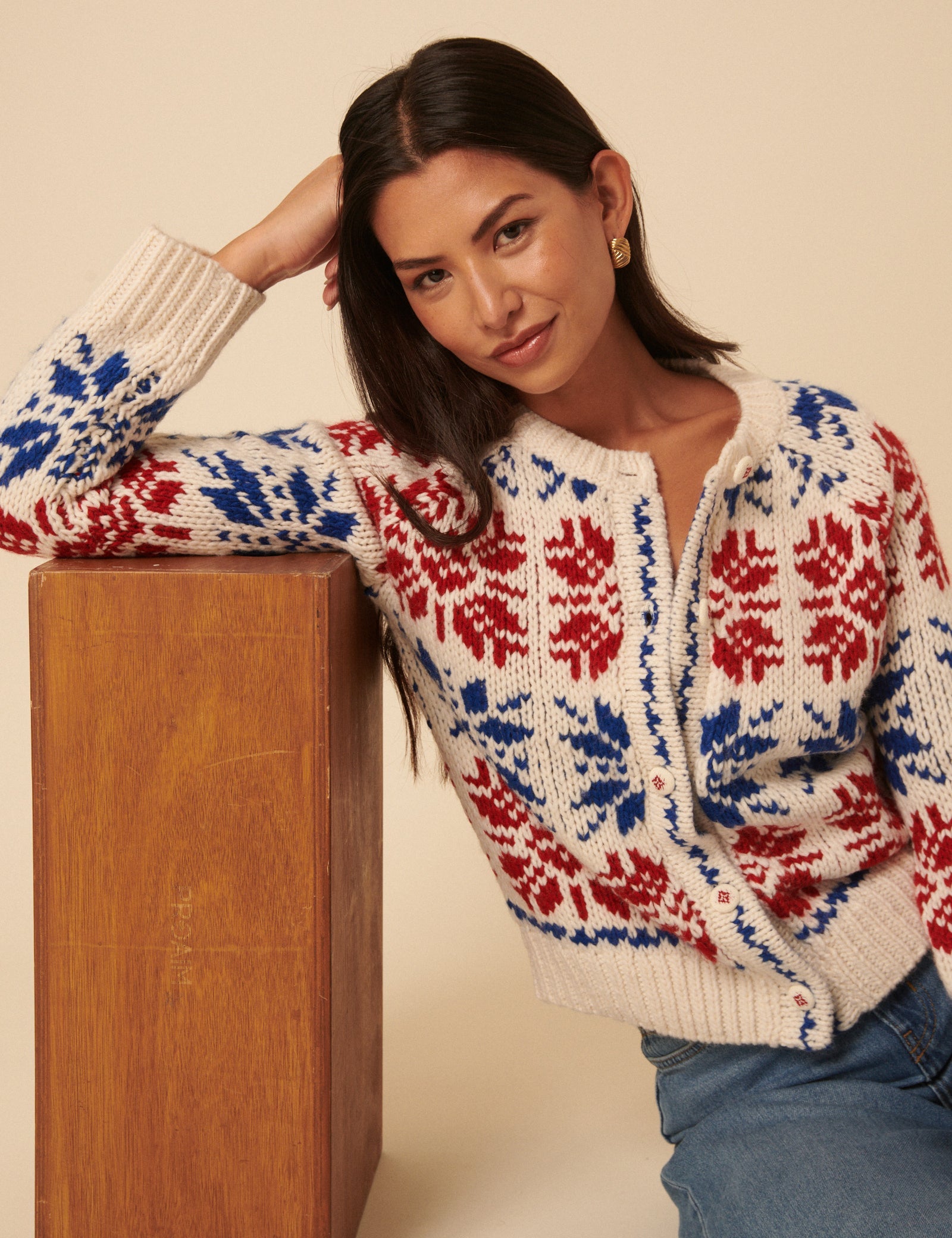 Cream Fair Isle Chunky Knit Cardigan