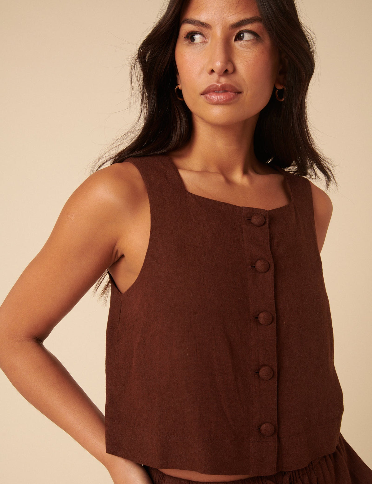Sammie Linen-Blend Button Front Tank