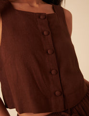 Sammie Linen-Blend Button Front Tank