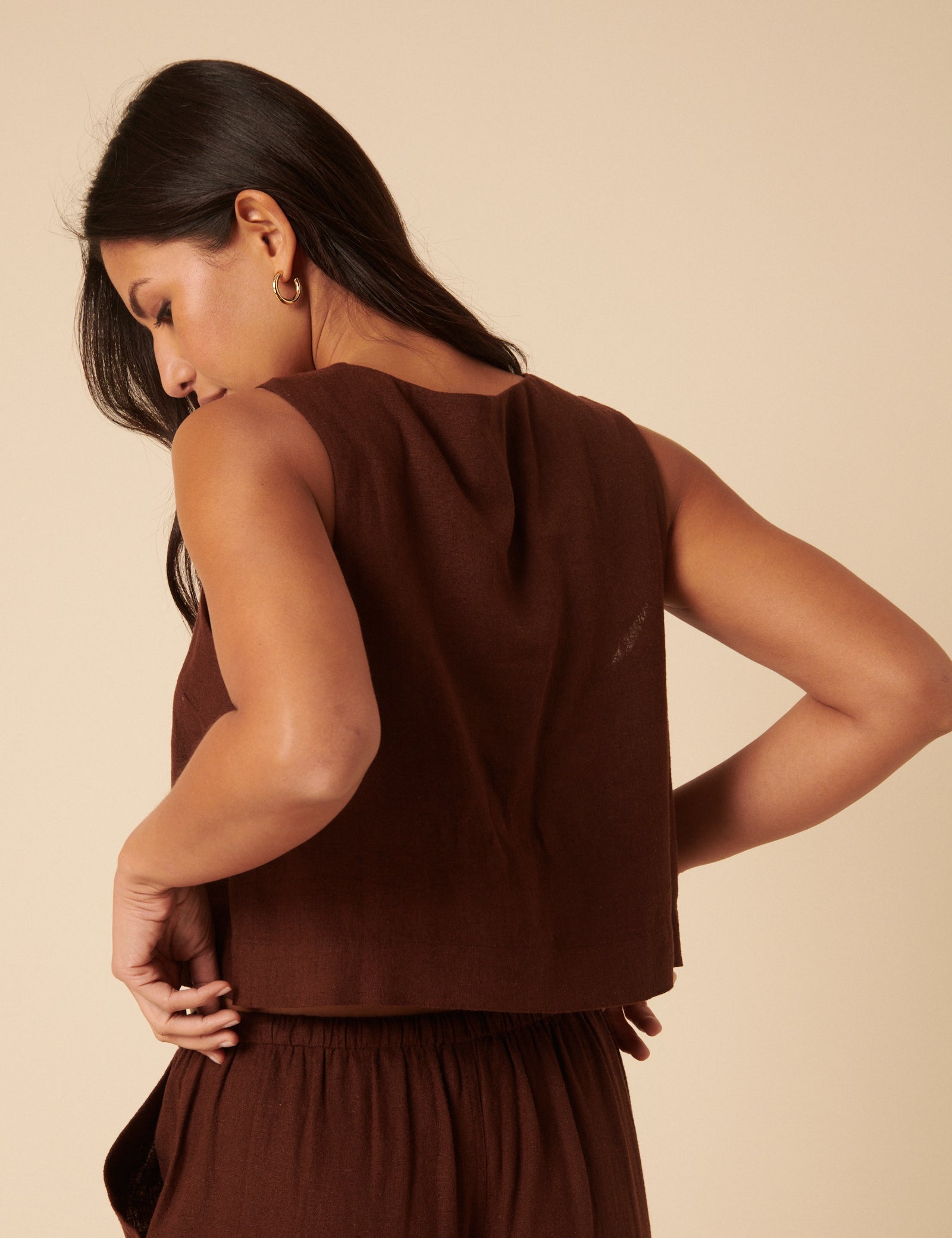 Sammie Linen-Blend Button Front Tank