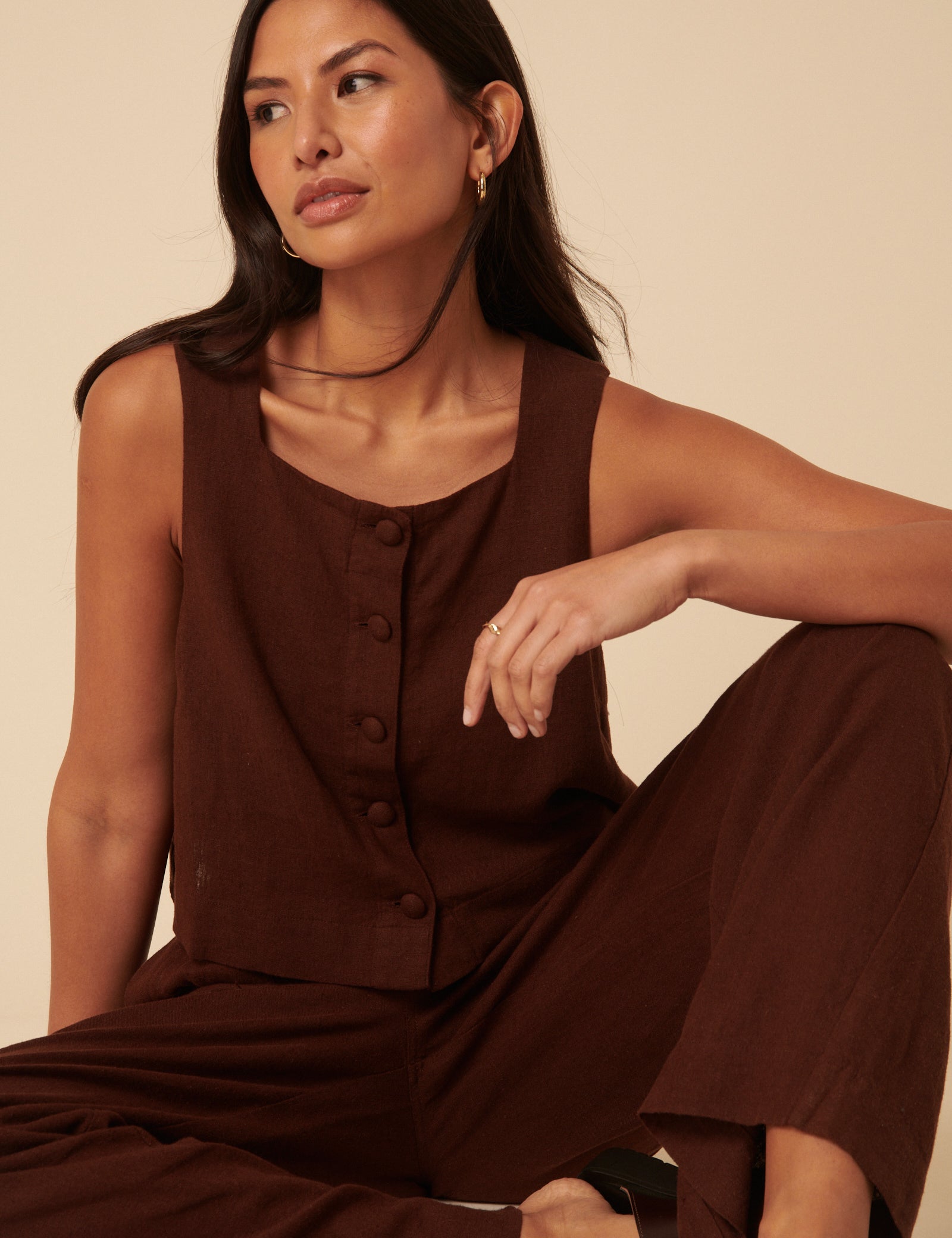 Sammie Linen-Blend Button Front Tank