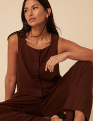 Sammie Linen-Blend Button Front Tank