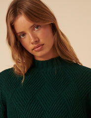 NC x Lisou Dark Green Mixed Stitch Checkerboard Knit Jumper