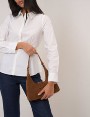 Tan Suede Dipped Shoulder Bag