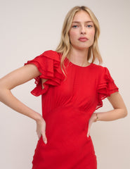 Red Frill Sleeve Lola Midi Dress