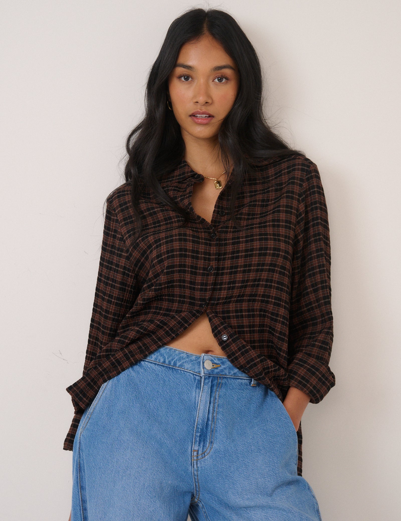Brown And Black Check Shirt