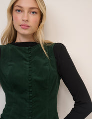 Forest Green Cord Claudia Mini Pinafore Dress