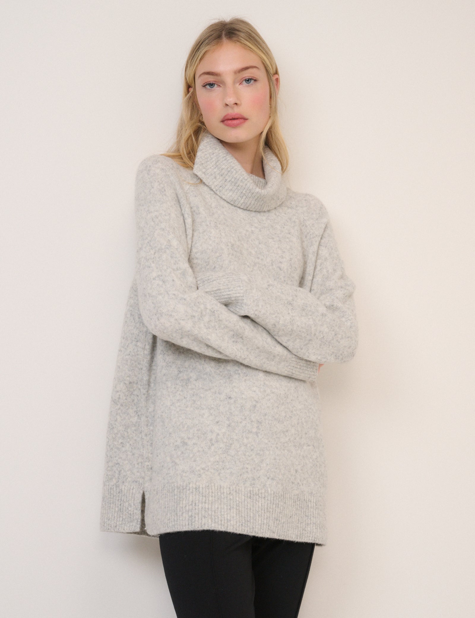 Grey Roll Neck Longline Jumper