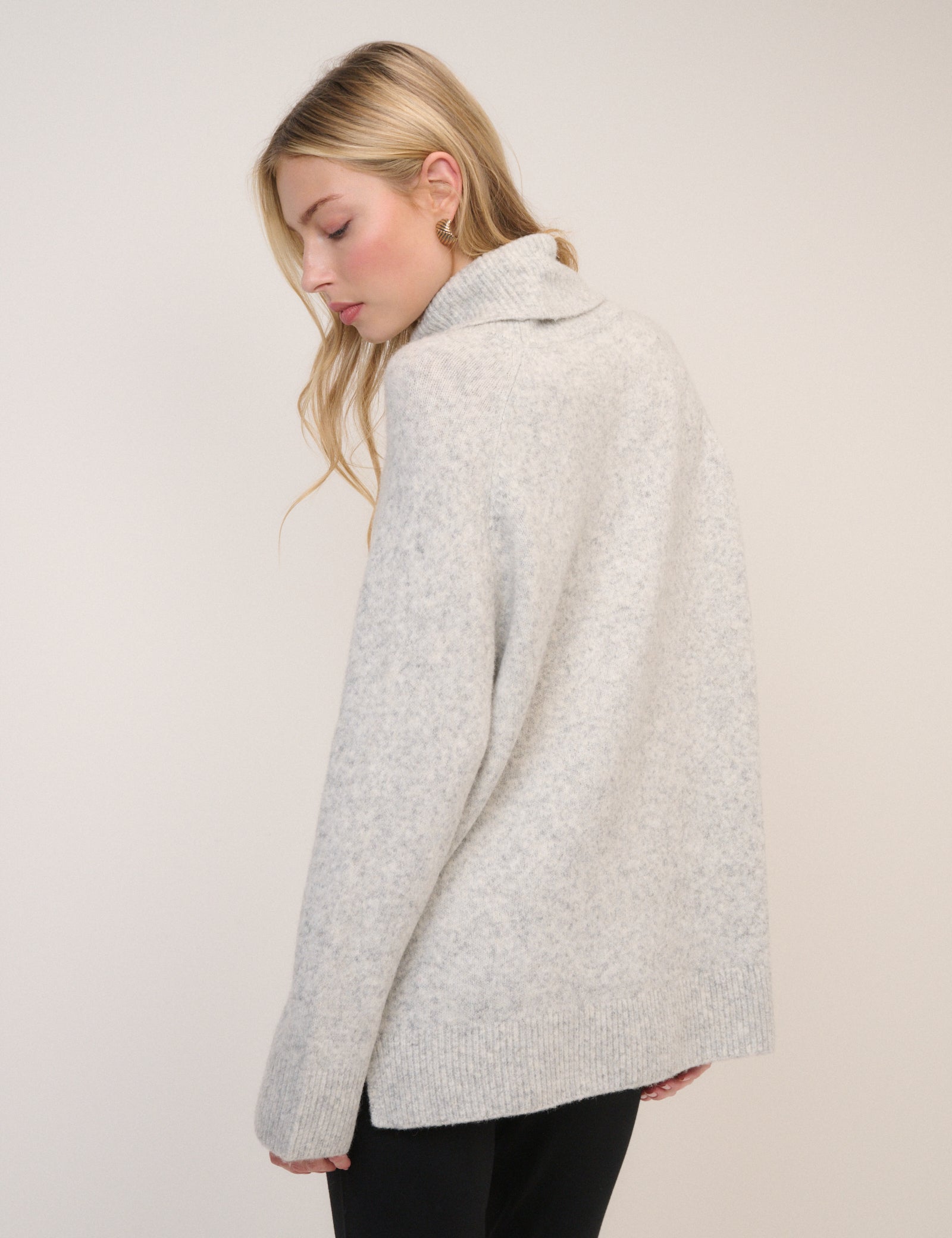 Grey Roll Neck Longline Jumper