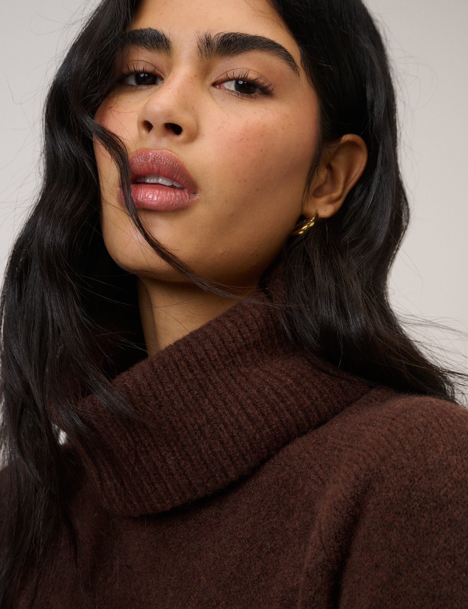 Chocolate Brown Roll Neck Longline Jumper