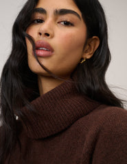 Chocolate Brown Roll Neck Longline Jumper