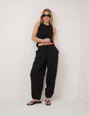 Black High Waisted Ballon Leg Trousers