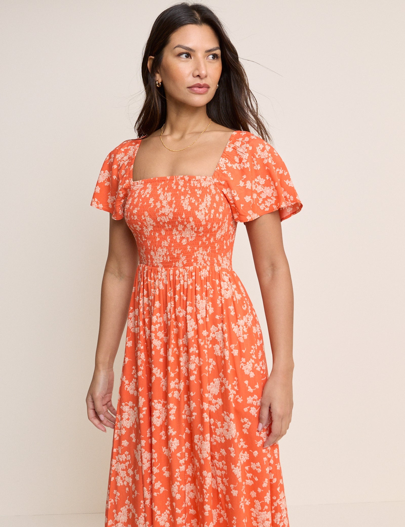 Orange Floral Bella Midi Dress