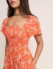 Orange Floral Bella Midi Dress