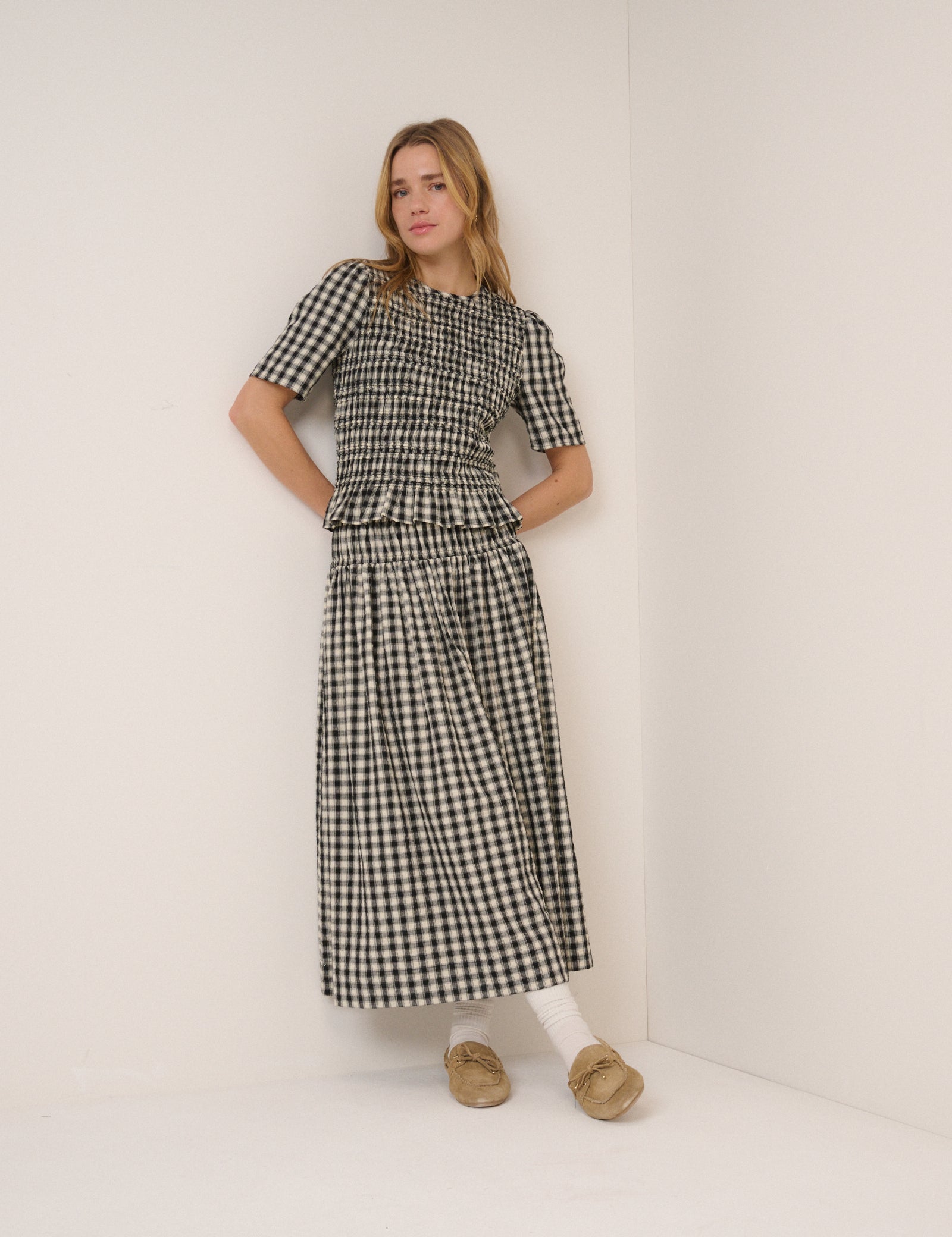 Gingham Shirred Top