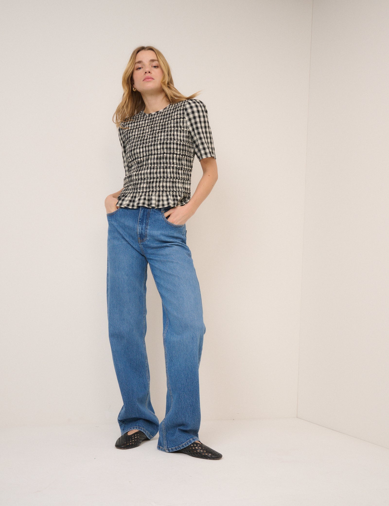 Gingham Shirred Top