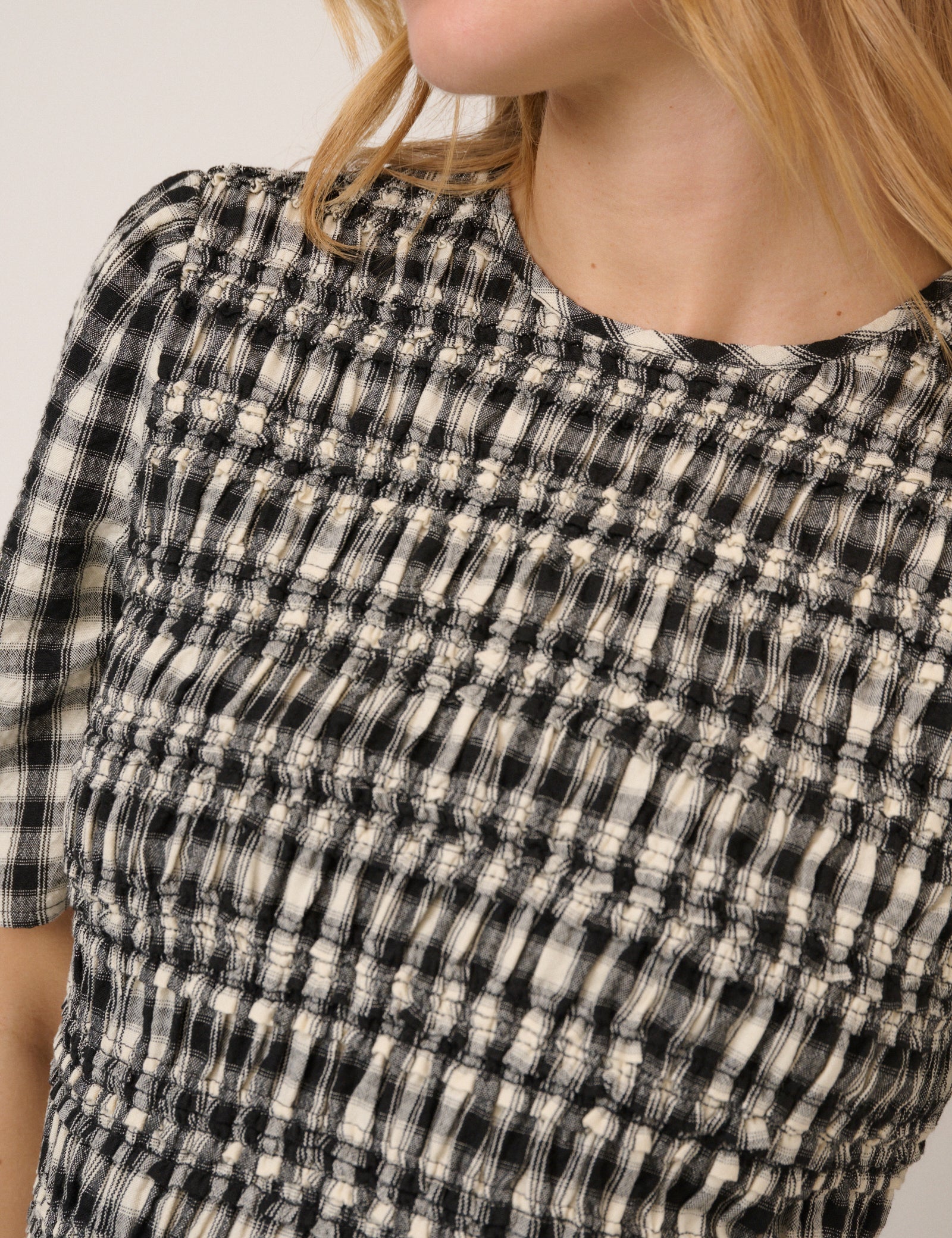 Gingham Shirred Top