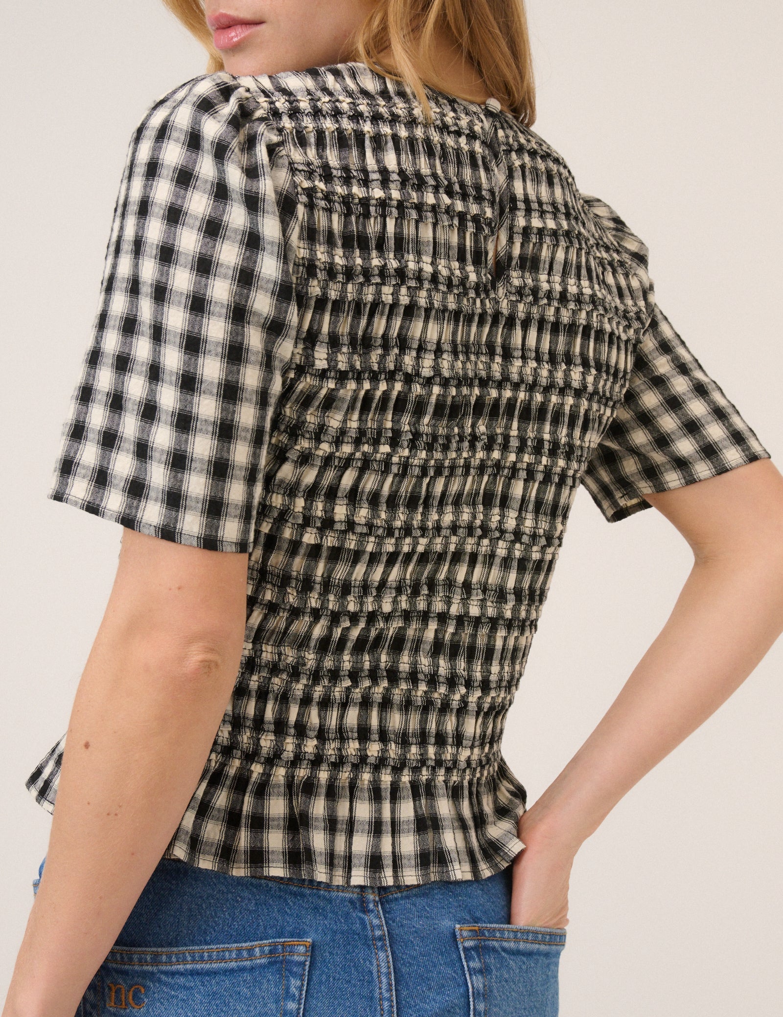 Gingham Shirred Top