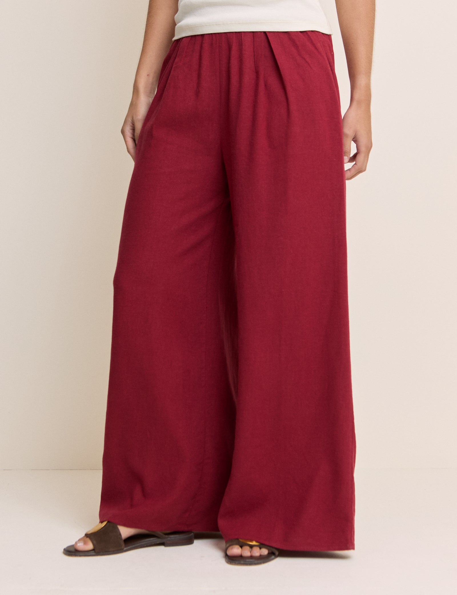 Red Wide Leg Linen-Blend Jerrow Trousers