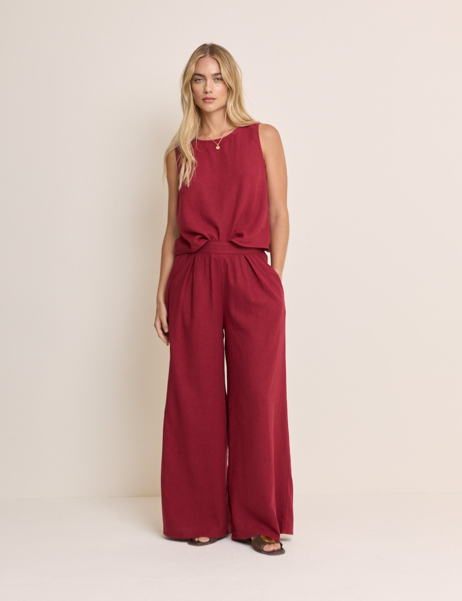 Red Wide Leg Linen-Blend Jerrow Trousers