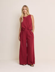 Red Wide Leg Linen-Blend Jerrow Trousers