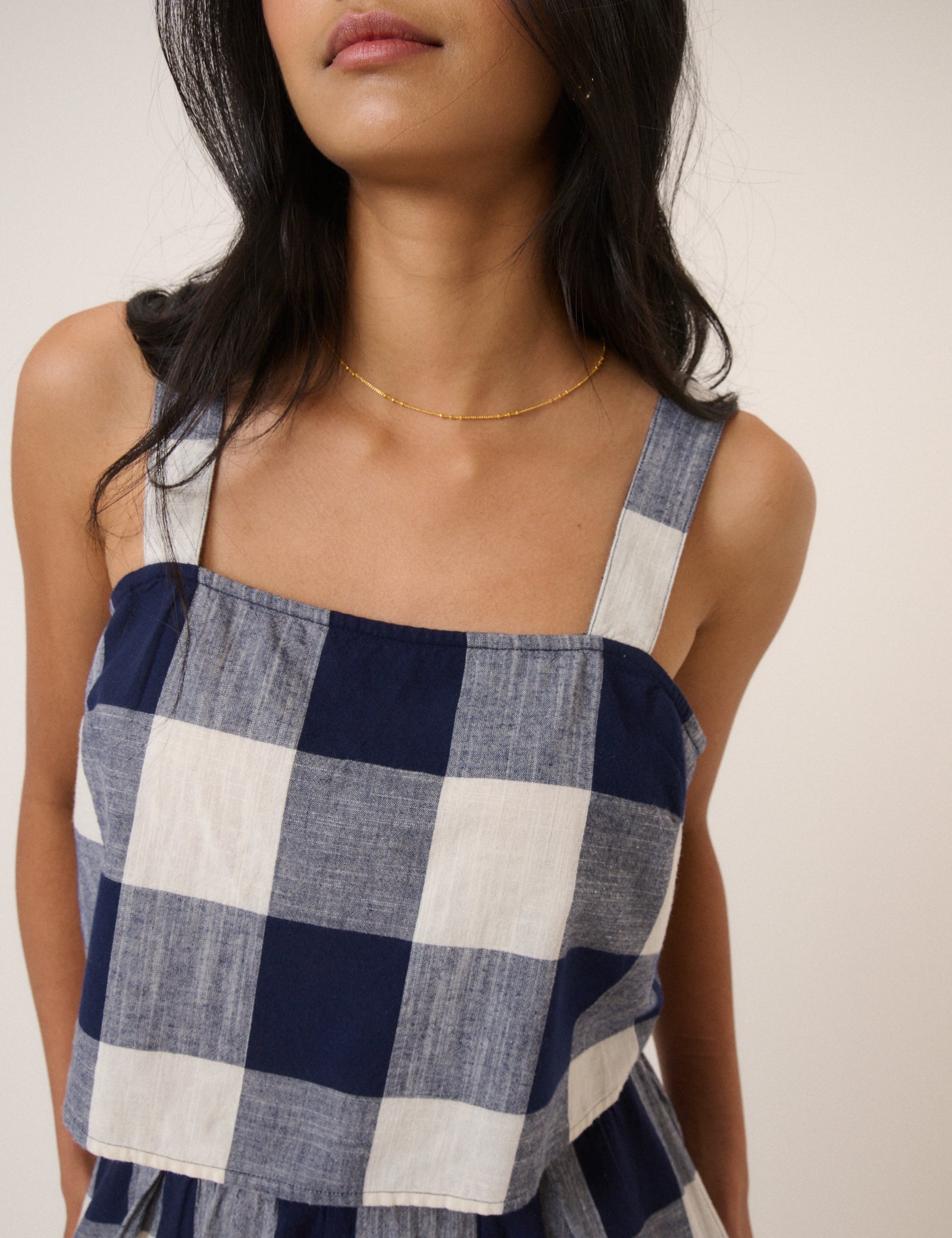 Navy Gingham Top & Shorts Set