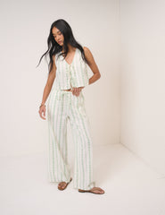 White Floral Reese Wide Leg Trousers