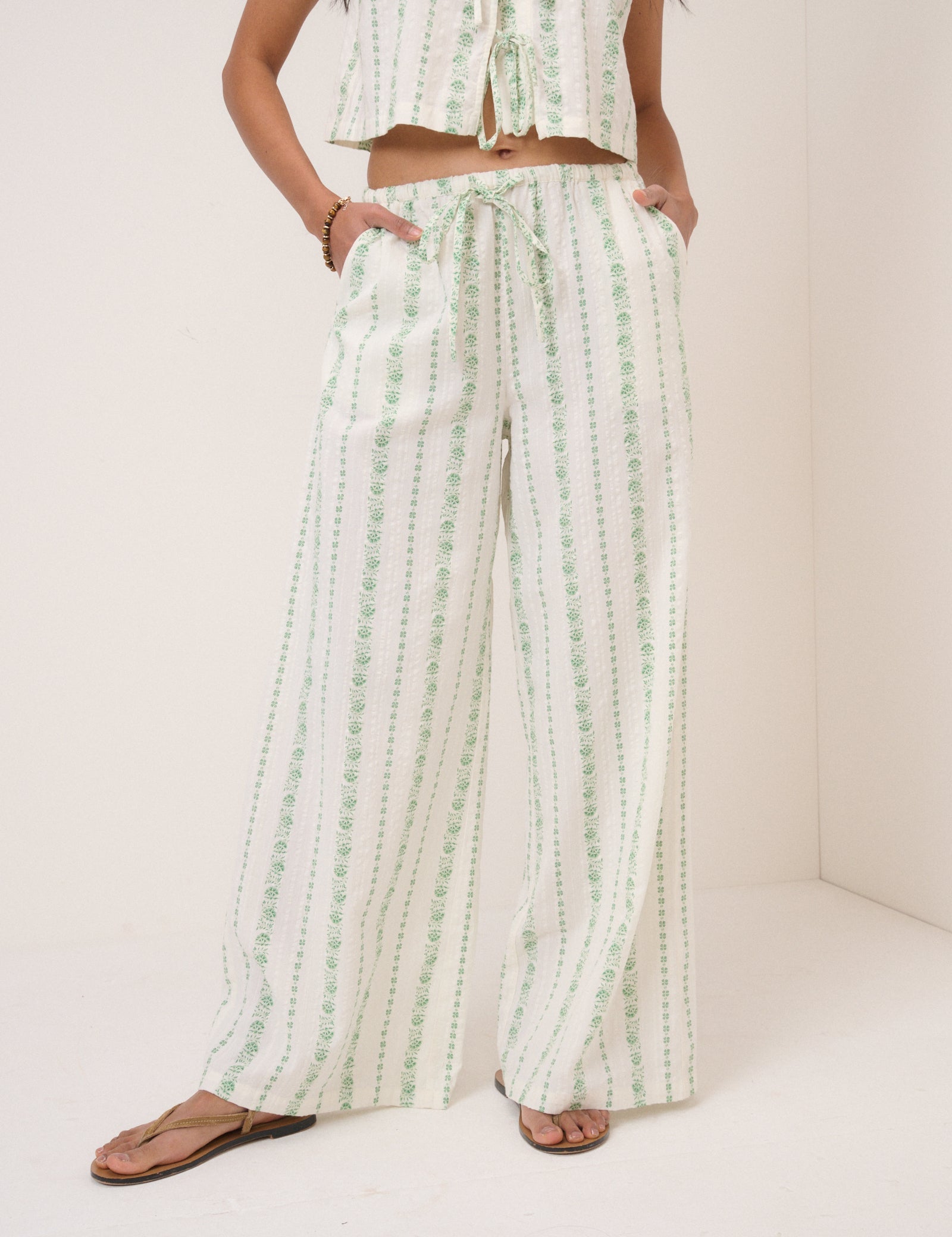 White Floral Reese Wide Leg Trousers