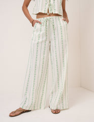 White Floral Reese Wide Leg Trousers