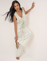 White Floral Reese Wide Leg Trousers