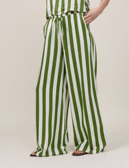 Green Striped Reese Wide Leg Trousers